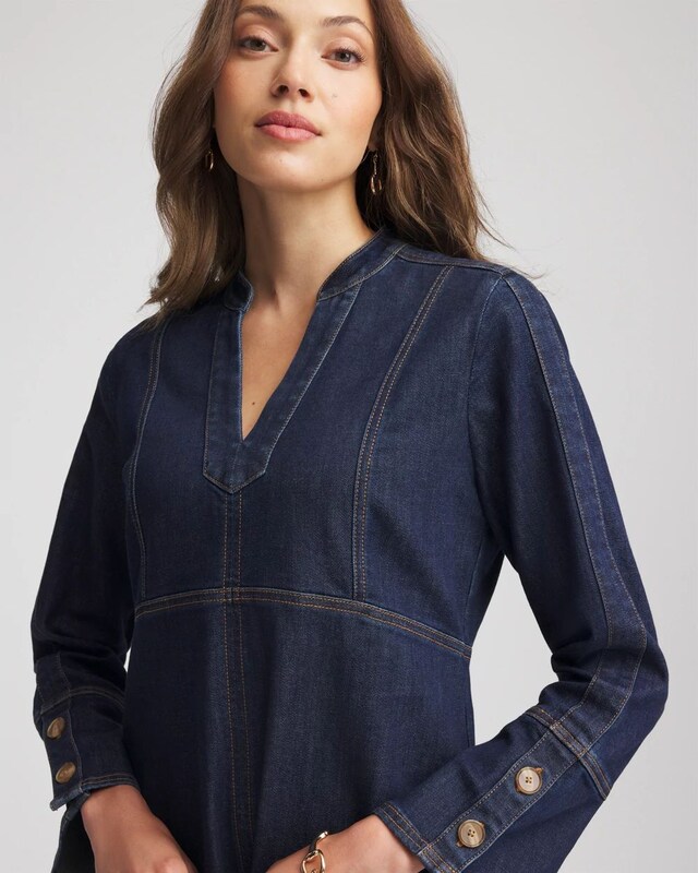 Denim Splitneck Knee-Length Dress - image 4